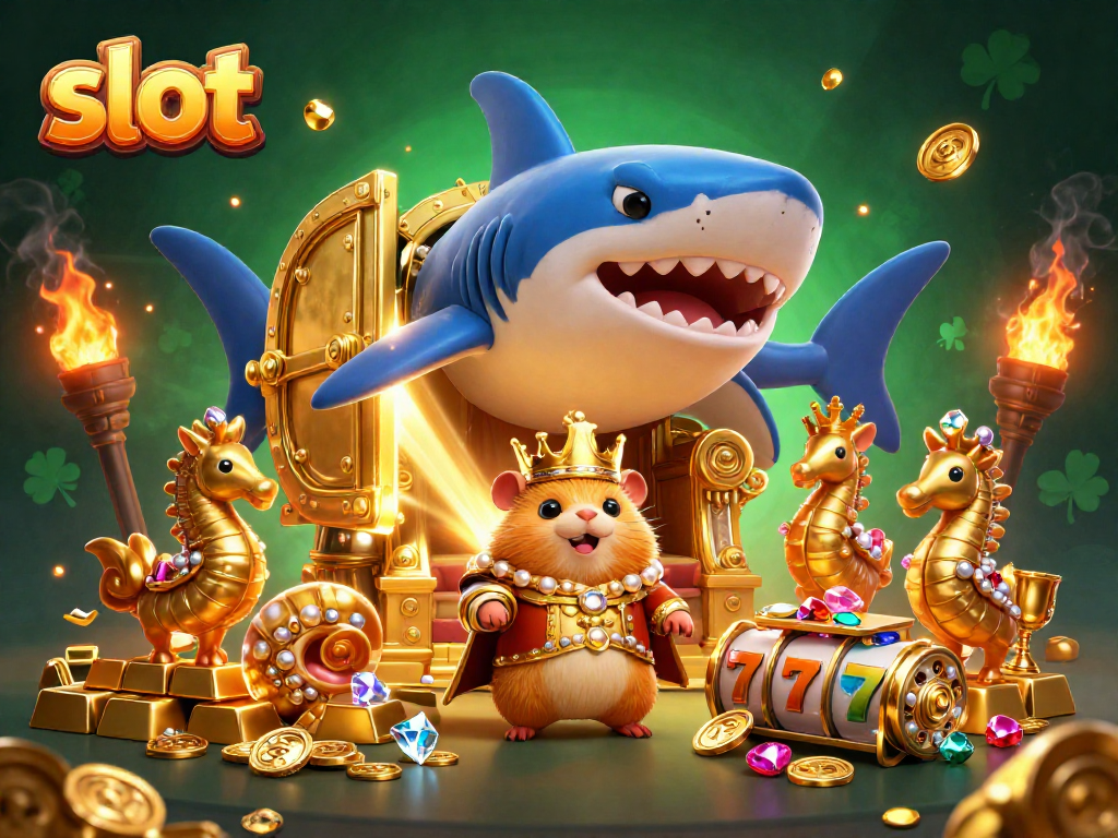 Engage in thrilling slot adventures with a hamster king and treasure elements in this dynamic scene.