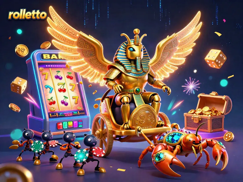 Spin the reels at rolletto's captivating casino scene, featuring vibrant characters and thrilling game elements.