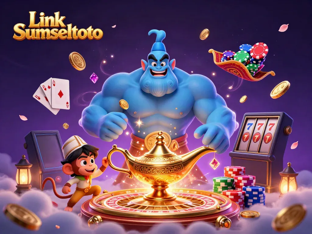 Experience the adventures of Link sumseltoto with a magical genie and vibrant casino elements.