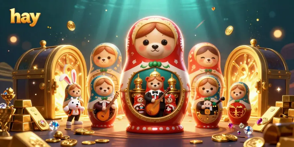 Experience the thrill of gambling at hay with vibrant casino characters and treasure elements.