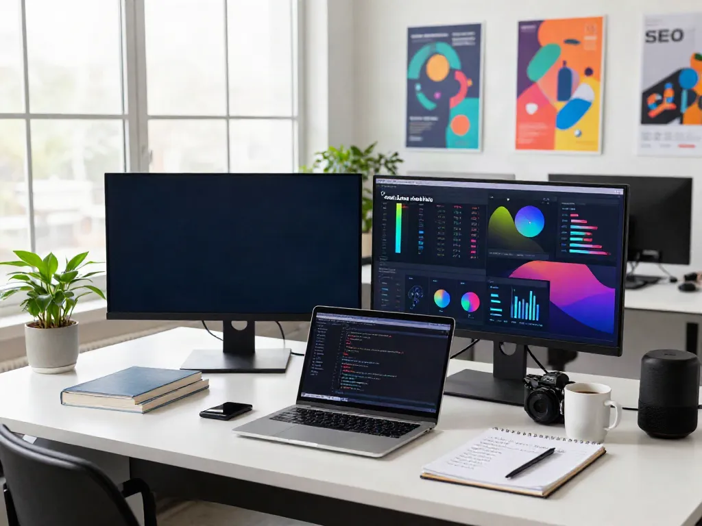 SEO specialist's workspace illustrating instant indexing analytics and strategies.