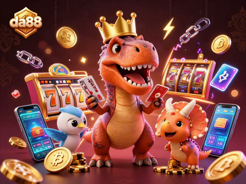 Experience the thrill of da88 slots with our playful dinosaur characters and vibrant casino elements.