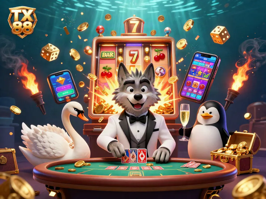 Experience the excitement of TX 88 casino with dynamic characters and stunning jackpot visuals.