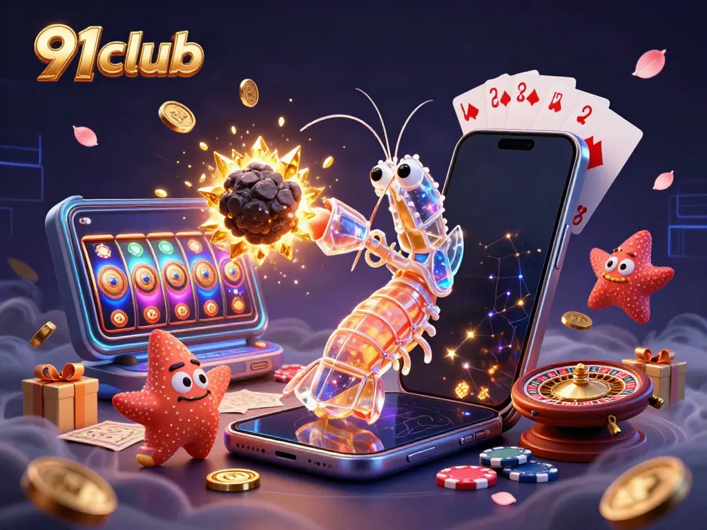 Experience the exciting world of 91club with a vibrant 3D cartoon scene featuring thrilling game elements and characters.