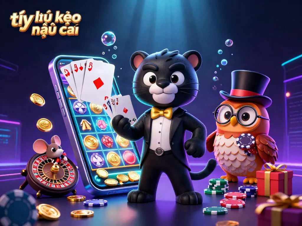 Experience thrilling action with tỷ lệ kèo nhà cái as a panther deals cards amidst vibrant casino elements.