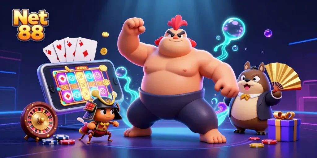 Net 88 showcases exhilarating gameplay with a powerful sumo wrestler and dynamic gaming elements.