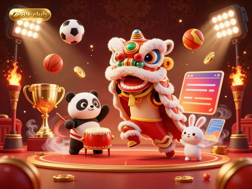 Experience exhilarating wins with 789-club in a vibrant, cinematic 3D casino scene filled with colorful characters and game elements.