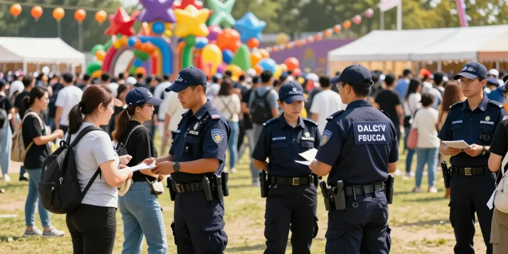 Event Security professionals ensuring safety at a local outdoor festival, trusted provider.