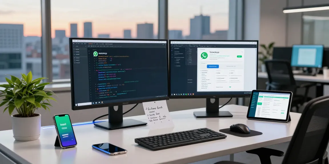 Developer working on WhatsApp下載 app interface in a modern tech workspace.